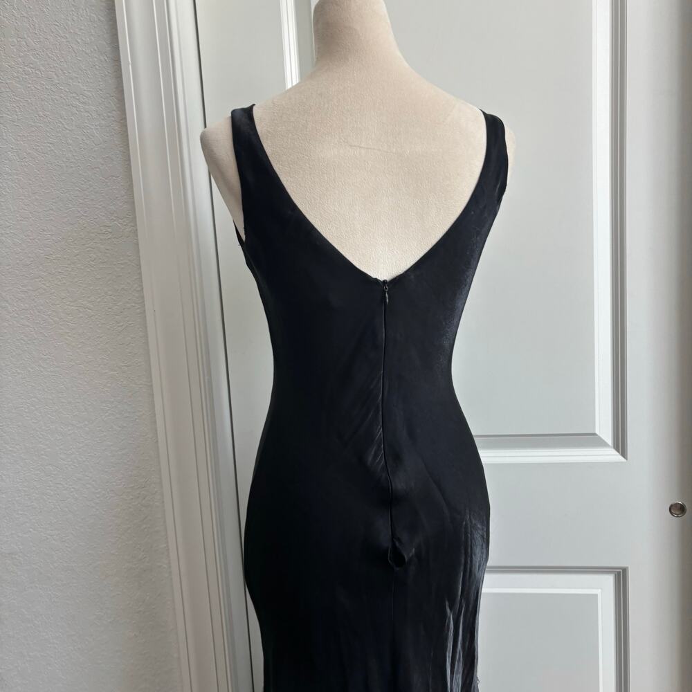 Vintage 90s Black Cowl Neck Maxi Dress Size 6 Fits XS Satin Liquid Silk Look - Picture 7 of 16